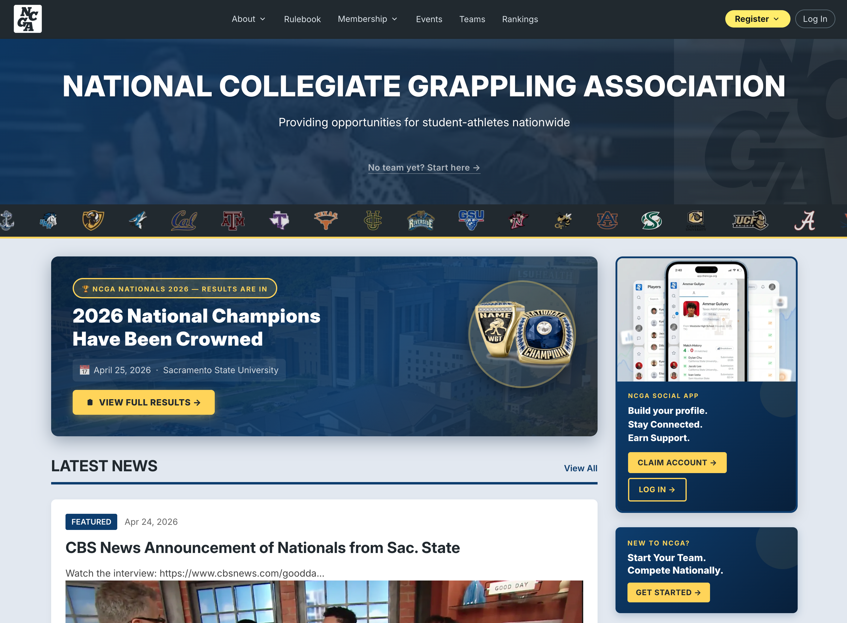 NCGA Sports Platform Homepage